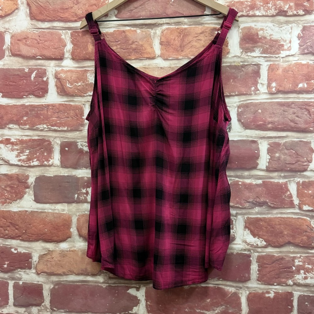 Torrid Sophie Top Women's 4X Pink Black Plaid Camisole Tank Shirt Casual